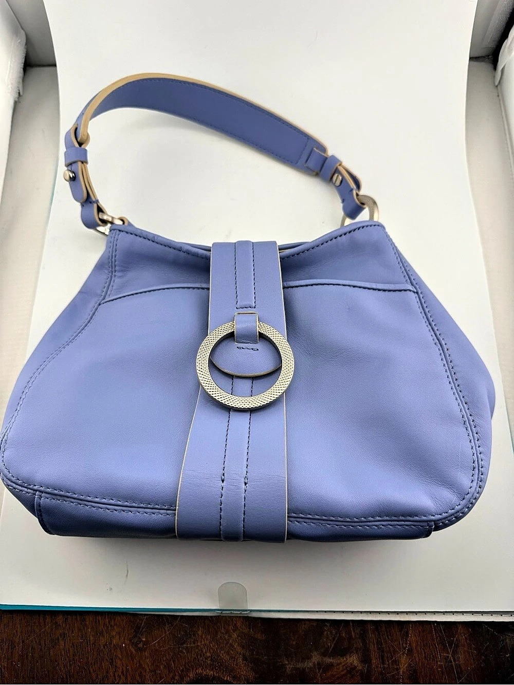 Ann Taylor Periwinkle Blue Shoulder Bag Cream Trim Silver Ring Hardware NWT